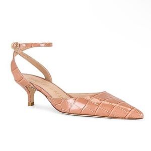 NEW NIB Stuart Weitzman Barelythere 50 Pump In Toast Printed Soft Croc